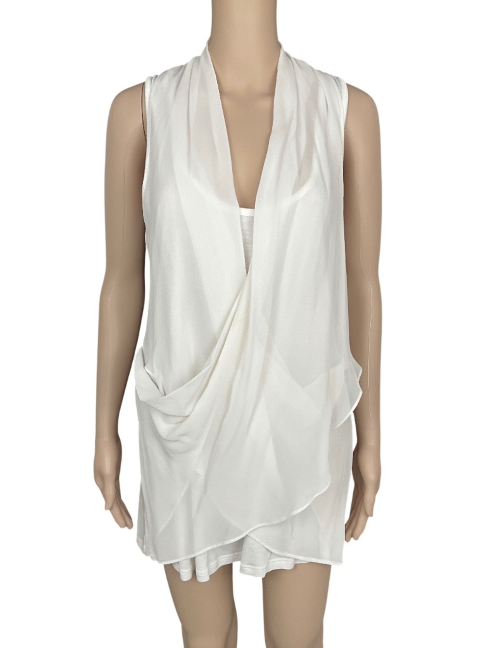 Gold Hawk Ivory Silk Draped Layered Tank Top Tunic Sleeveless Size L
